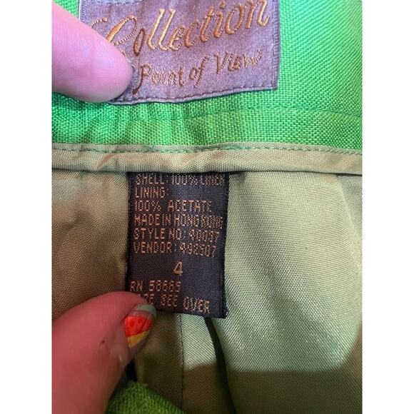 Point of View Collection Women's High Rise Preppy Shorts Linen Pleated Green 4 - Picture 6 of 9